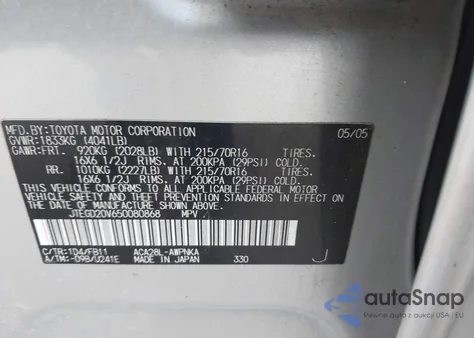 2005 Toyota Rav4 z USA, uszkodzony, nr VIN JTEGD20V650080868